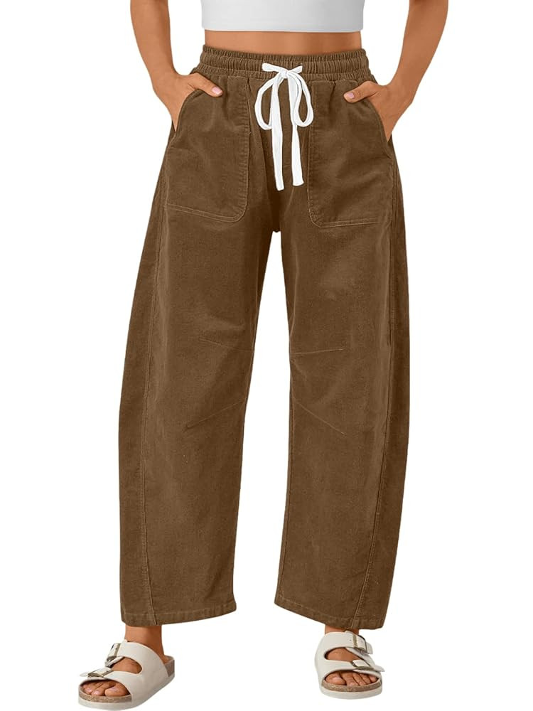 Trendy Queen Womens Corduroy Pants Fall Barrel Linen Pant Winter Casual Wide Leg Trousers with Po... | Amazon (US)