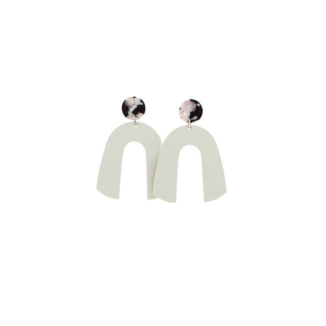 White Beau Leather Earrings with B&W Post | Nickel and Suede