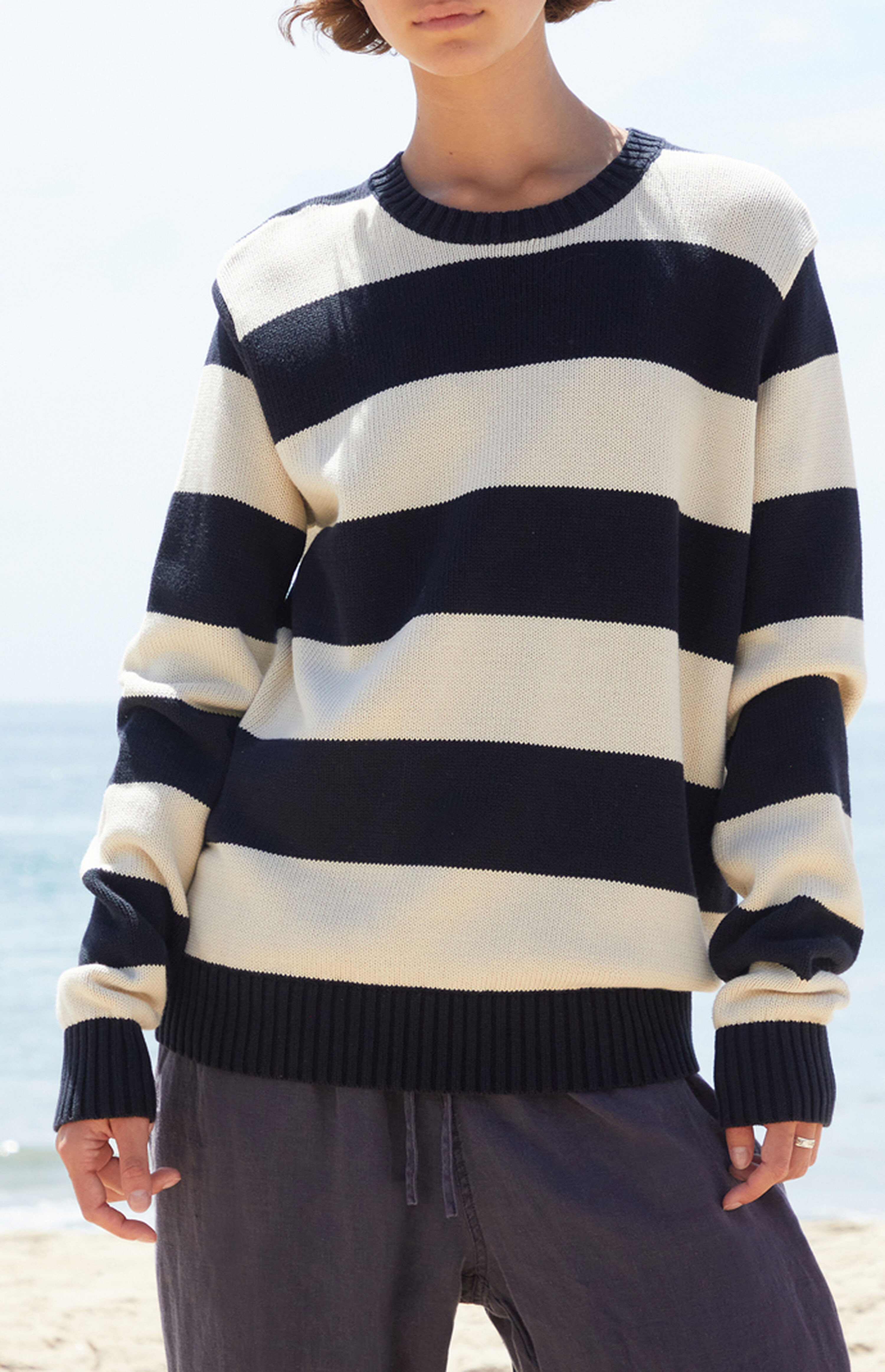 John Galt Navy & White Striped Thick Knit Sweater | PacSun