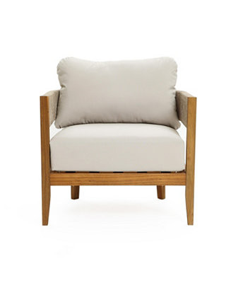 LuxenHome Outdoor Acacia Wood with Rope Sides Club Armchair with Cushions - Macy's | Macy's
