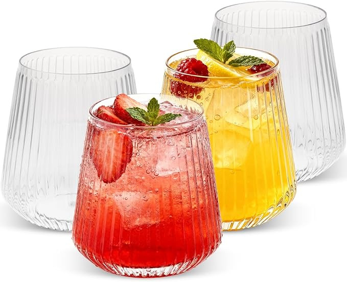 Goodluck 36 Pack 12oz Stemless Plastic Wine Glasses – Clear Ribbed Cups, Elegant Reusable Dispo... | Amazon (US)