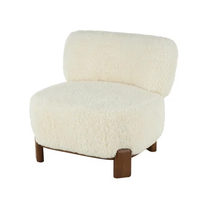 Polyester White Accent Chair with Brown Wooden Legs | Wayfair North America