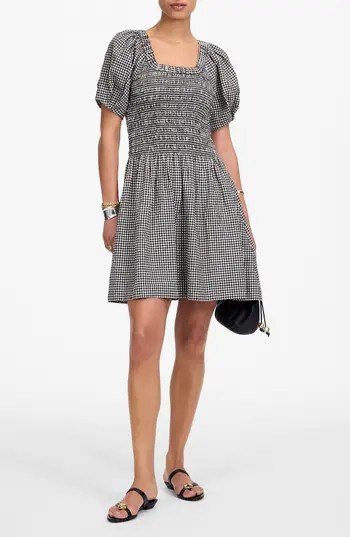 Madewell Gingham Smocked Linen Blend Mini Sundress in Black White Gingham at Nordstrom Rack, Size Small | Nordstrom Rack