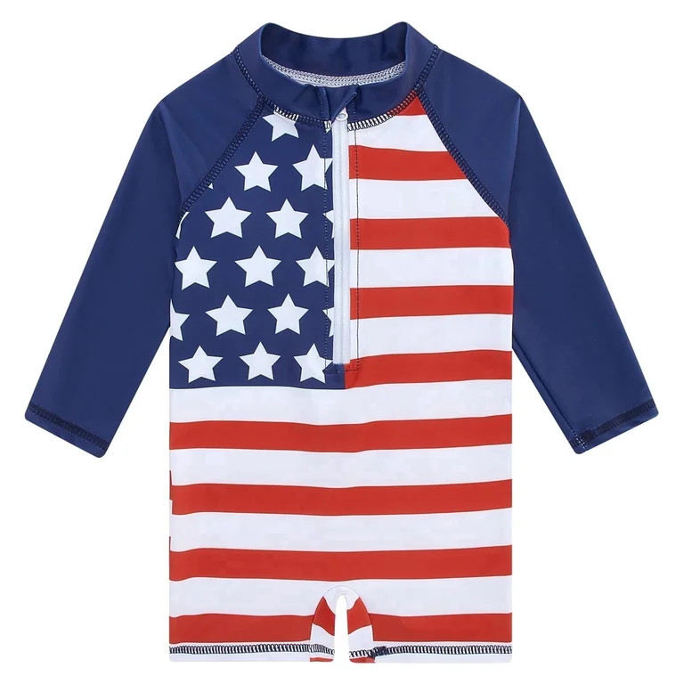 Aideaone 4th of July Toddler Baby Boys Swimsuit American Flag Swimwear Independence Day Long Slee... | Walmart (US)