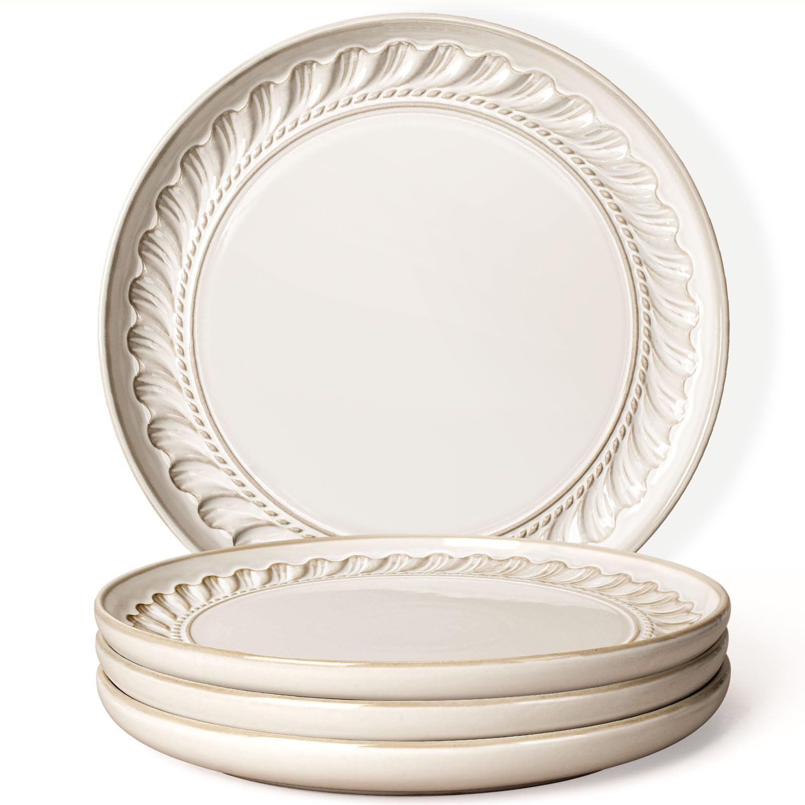 Artena Large Ceramic Dinner Plates Set Of 4, 10.75 Inch Embossed Kitchen Salad Plates, Modern Ser... | Amazon (US)