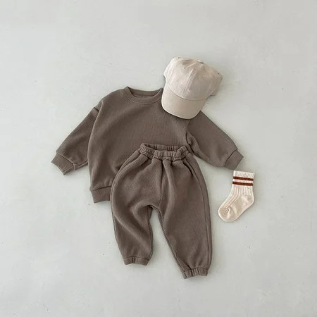 MANHUJI Newborn Infant Baby Girls Boys Autumn Solid Cotton Long Sleeve Long Pants Set Outfits Clothes Girls Fall Outfits Girls Clothes Size 6 Girls Clothing Sets (Coffee 100) | Walmart (US)
