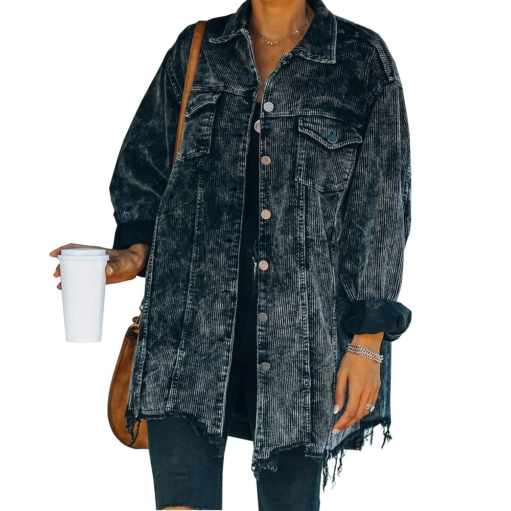 Hixiaohe Women's Casual Oversized Button Down Corduroy Shirt Jacket Coat Washed Retro Shacket | Amazon (US)