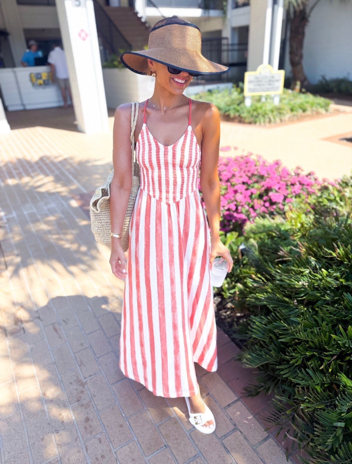 My beach outfit of the day! XXS in striped maxi dress! Beach day. Resort outfit. Resort wear. Vacation outfit. Vacation dress. Tory Burch buckle jelly sandals. Eric Javits packable UPF 50+ hat. Target straw bag. Gucci sunglasses. 


#LTKootd #LTKSwim #LTKTravel
