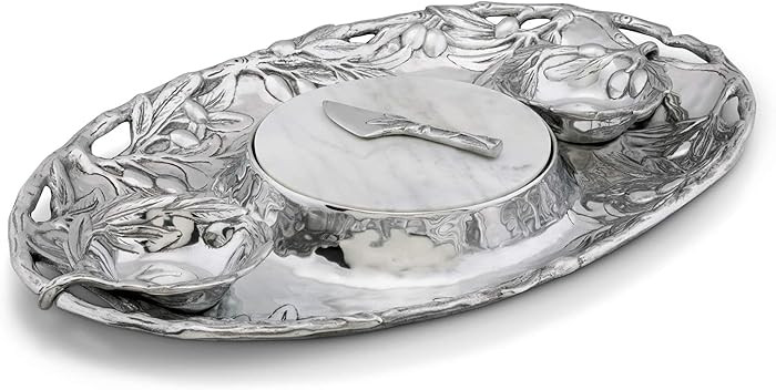 Arthur Court Sand-Cast Aluminum Olive Pattern 5 Piece Entertainment Tray 2 Serving Bowls, Tray, S... | Amazon (US)