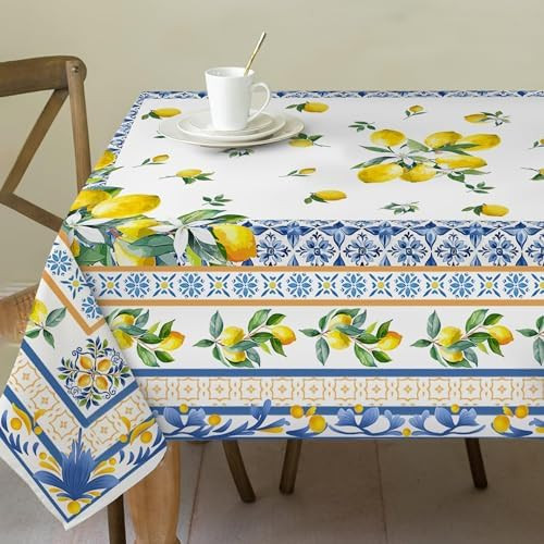 Lemon Tablecloth 60x84 Inch Rectangle - Italian Summer Decor for Home - Water Resistant Mediterra... | Amazon (US)
