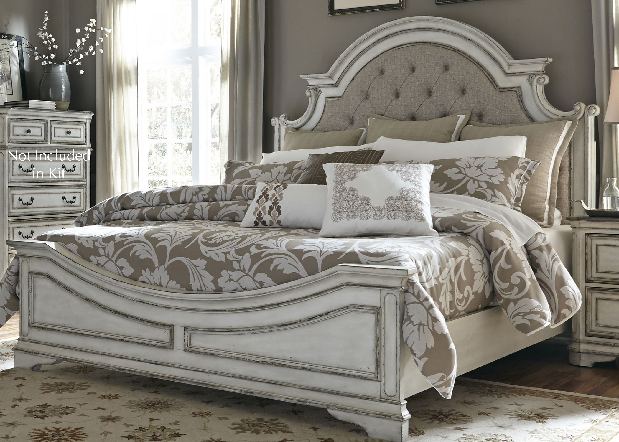 Magnolia Manor Antique White Queen Upholstered Panel Bed | 1stopbedrooms