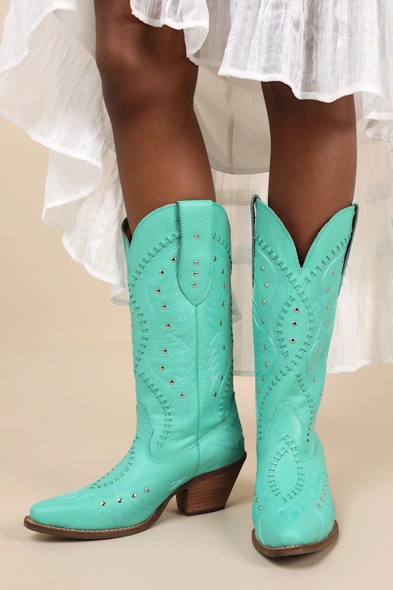 Pretty 'N Pink Green Leather Knee-High Western Boots | Lulus