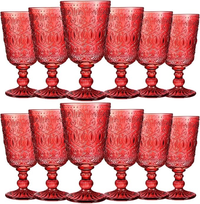 Eaasty Wine Glasses Set of 12 Vintage Goblet 9 oz Vintage Colored Glass Goblet Beverage Stemmed G... | Amazon (US)