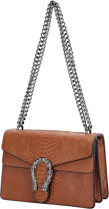 Leather Shoulder Bag Chain Purse for Women - Fashion Crossbody Bags Vintage Snake Print Underarm ... | Amazon (US)