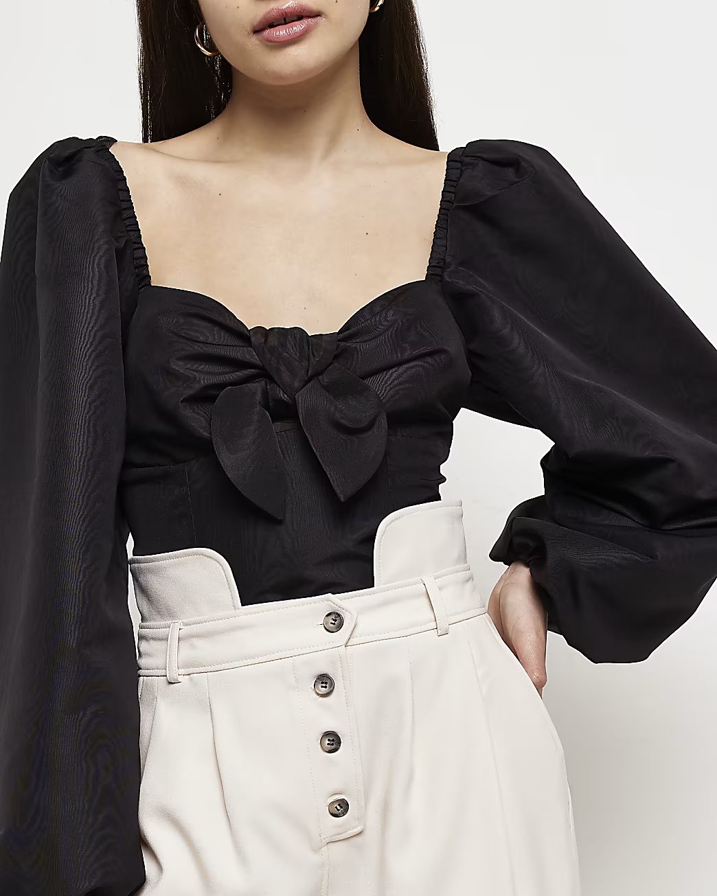 Black knot front top | River Island (UK & IE)