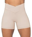 Sunzel Crossover Biker Shorts for Women, No Front Seam V High Waist Yoga Workout Gym Shorts with ... | Amazon (US)