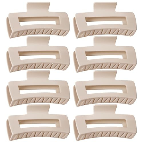 TOCESS Hair Claw Clips for Women - 8PK Large Neutral Matte Square Jumbo Hair Clips for Thick, Thin, Long, Short, Curly Hair Girls, Big Jaw Clip Set for Daily Use (Cream Beige) | Amazon (US)
