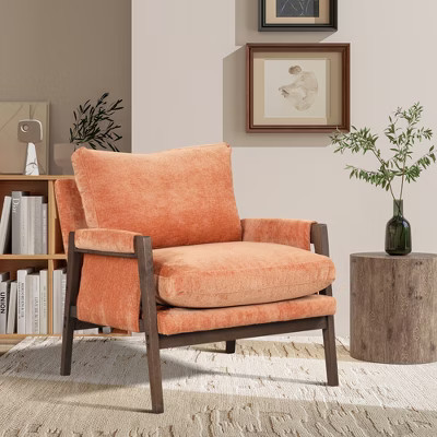 Modern Velvet Accent Chair with Wooden Legs, Comfortable Leisure Armchair for Living Room, Bedroom or Office, Orange - ModernLuxe | Target