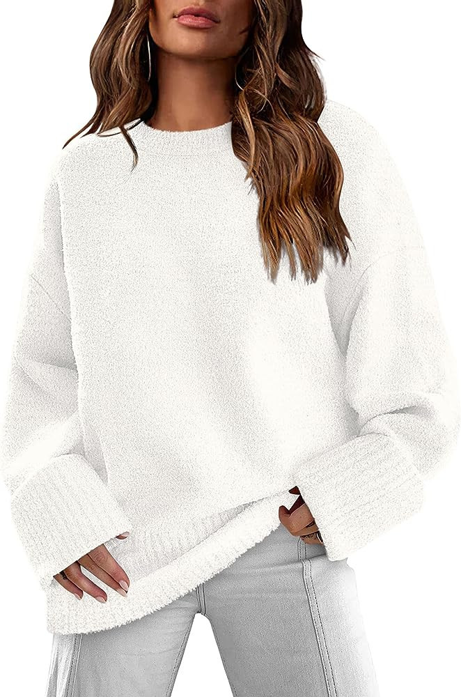 XIEERDUO Oversized Sweaters for Women Crewneck Long Sleeve Fuzzy Knit Warm Pullover Sweater | Amazon (US)