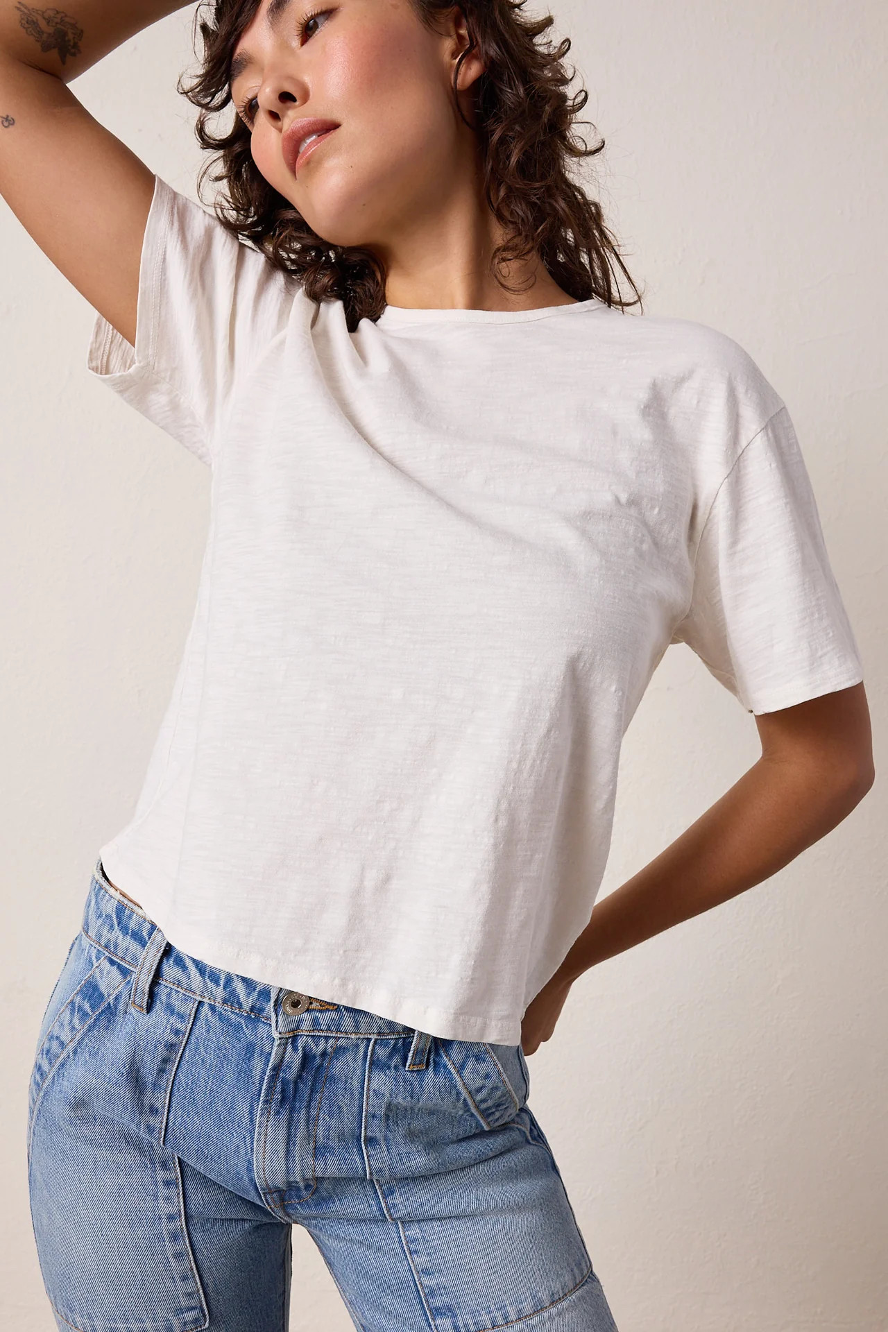 Women’s Boxy Slub Cotton Tee – NSF Harper in Soft White – Clean Hem | NSF Clothing