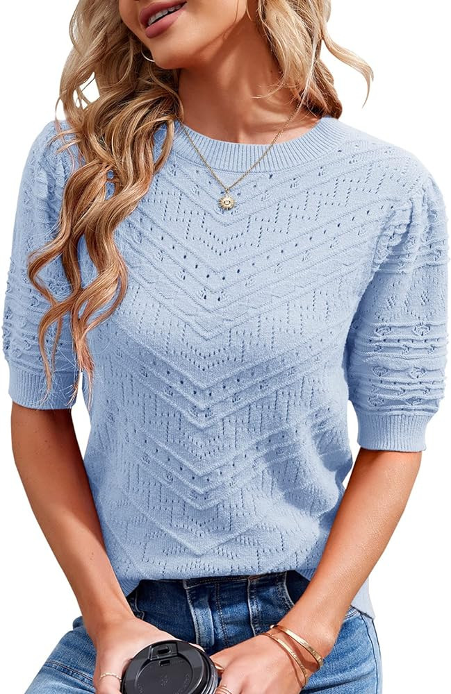 Caramitty Summer Tops for Women Short Sleeves Pullover Sweaters for Women Knit Blouse for Women C... | Amazon (US)