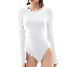 PUMIEY Women's Crew Neck Long Sleeve Bodysuit Second-skin Feel Tops Smoke Cloud Collection | Amazon (US)