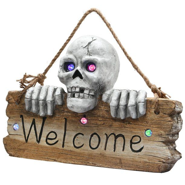 20" Gray and White LED Lighted "Welcome" Sign Printed Skull Halloween Tabletop Decor - Walmart.co... | Walmart (US)