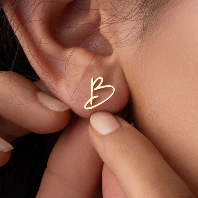 14K Gold Initial Earrings \u2022 Birthday Gift for Her \u2022 Personalized Initial Earrings \u202... | Etsy (Global)