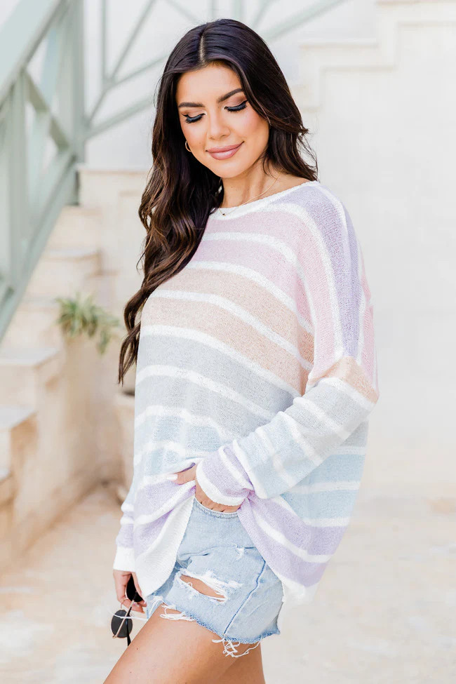 Dreams Come True Multi Striped Lightweight Sweater | Pink Lily