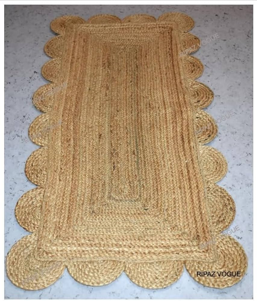 Ripaz Vogue RUG Natural Jute Hand Braided Scallops Design Jute Rug Handmade Area Rug (60 x 90 cm) | Amazon (UK)