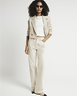 Beige high waisted relaxed straight jeans | River Island (UK & IE)