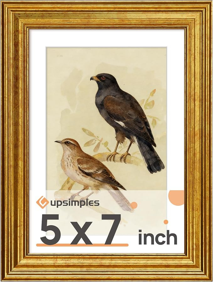upsimples 5x7 Picture Frame, Vintage Frames Decor, 1Pack Gold | Fit 4x6 and 5 x 7 Photo, Wall or ... | Amazon (US)