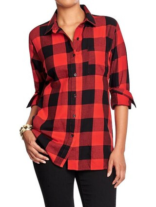 Old Navy Womens Plaid Flannel Boyfriend Shirts Size L Tall - Red buffalo plaid | Old Navy US