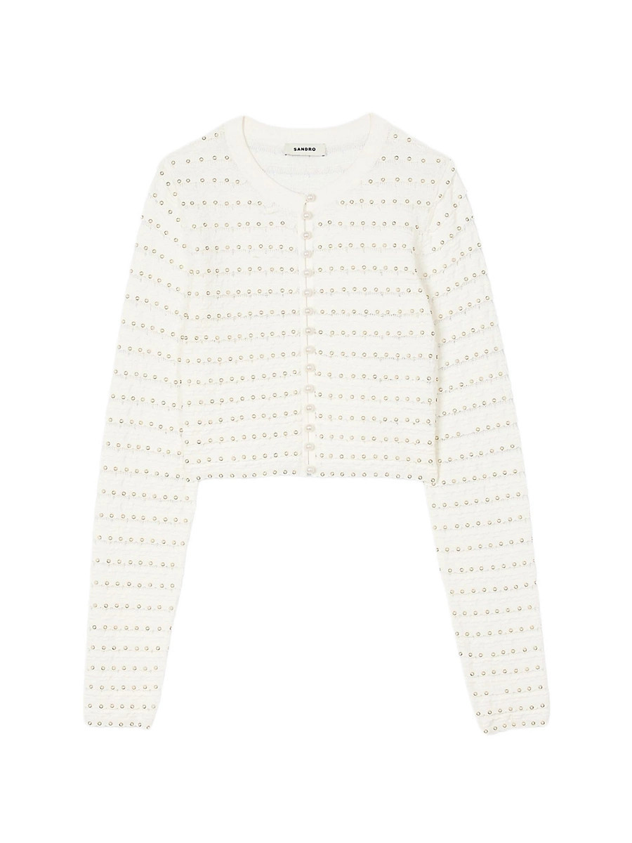 Women's Cropped Cardigan with Pearl Buttons - Ecru - Size XS | Saks Fifth Avenue
