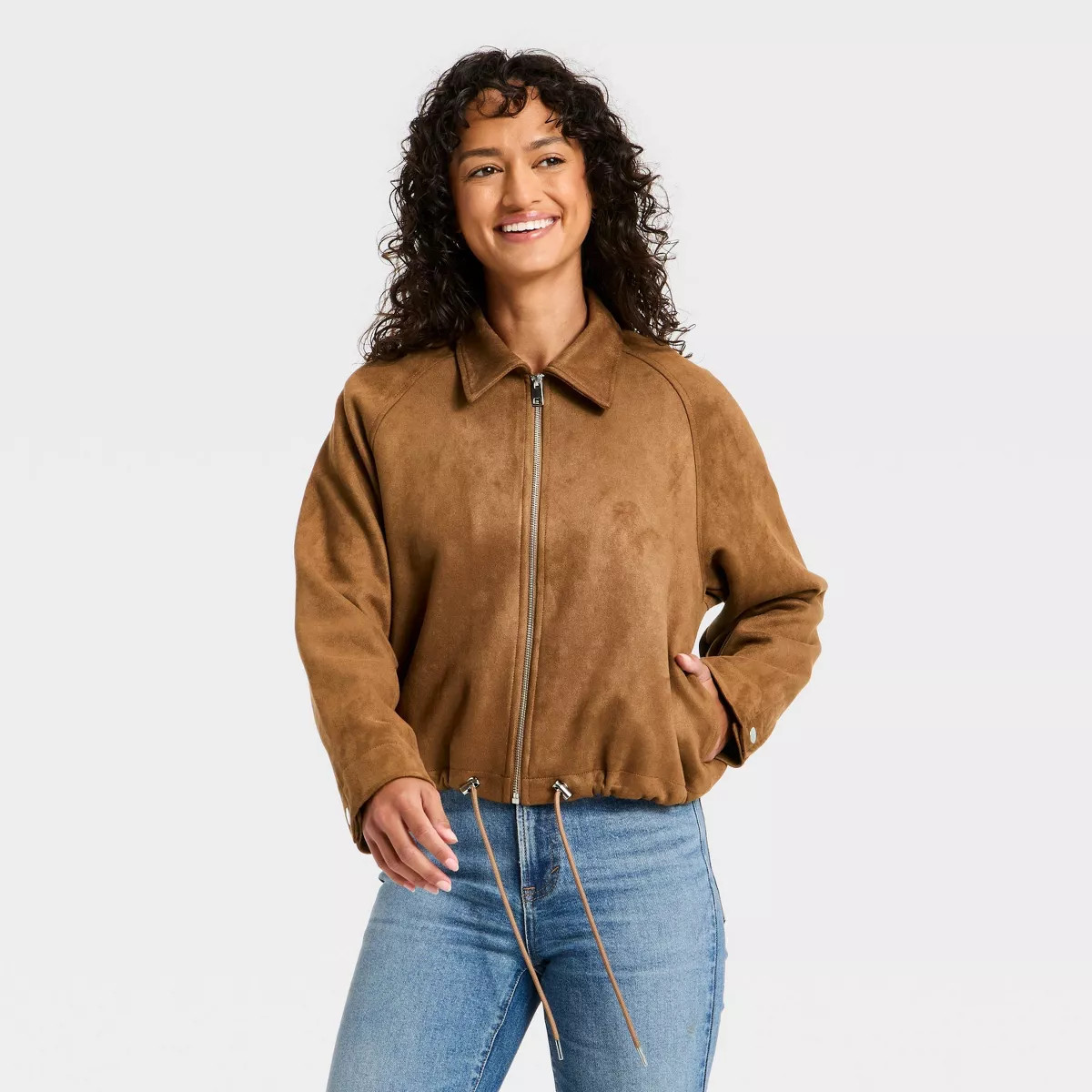 Women's Suede Bubble Bomber Jacket - Universal Thread™ Brown | Target