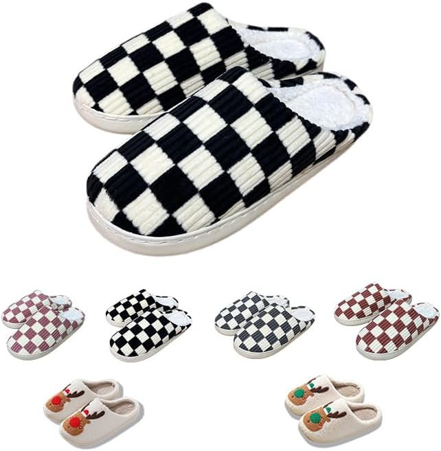 Retro Fuzzy Happy Face Slippers for Women Men, Cozy House Shoes | Amazon (US)