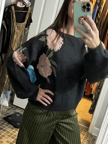 WESTFADE Country Western Floral Intarsia Boat Neck Long Sleeve Knit Sweater Casual Cute Back To S... | SHEIN