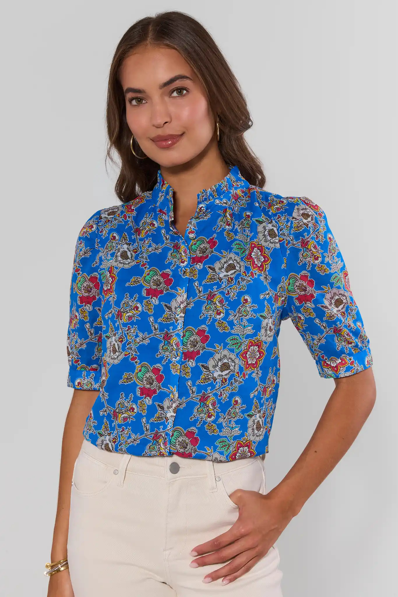Camille Blue Floral Print Top | Avara