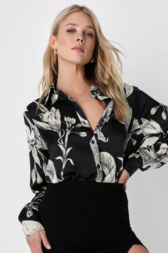 Stylish Update Black Floral Long Sleeve Button-Up Top | Lulus