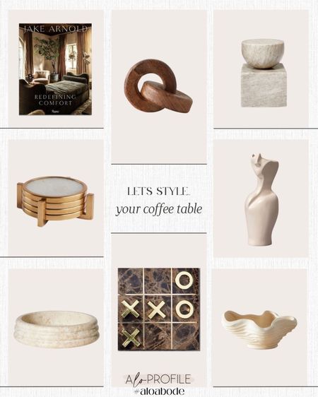 Coffee Table Styling // chic games, tabletop game, tabletop decor, coasters, brass decor, coffee table books, catch all bowls, centerpiece bowl, shilouette figurine, wood accents, marble accents, table decor, family room decor, living room decor, accent pieces

#LTKhome