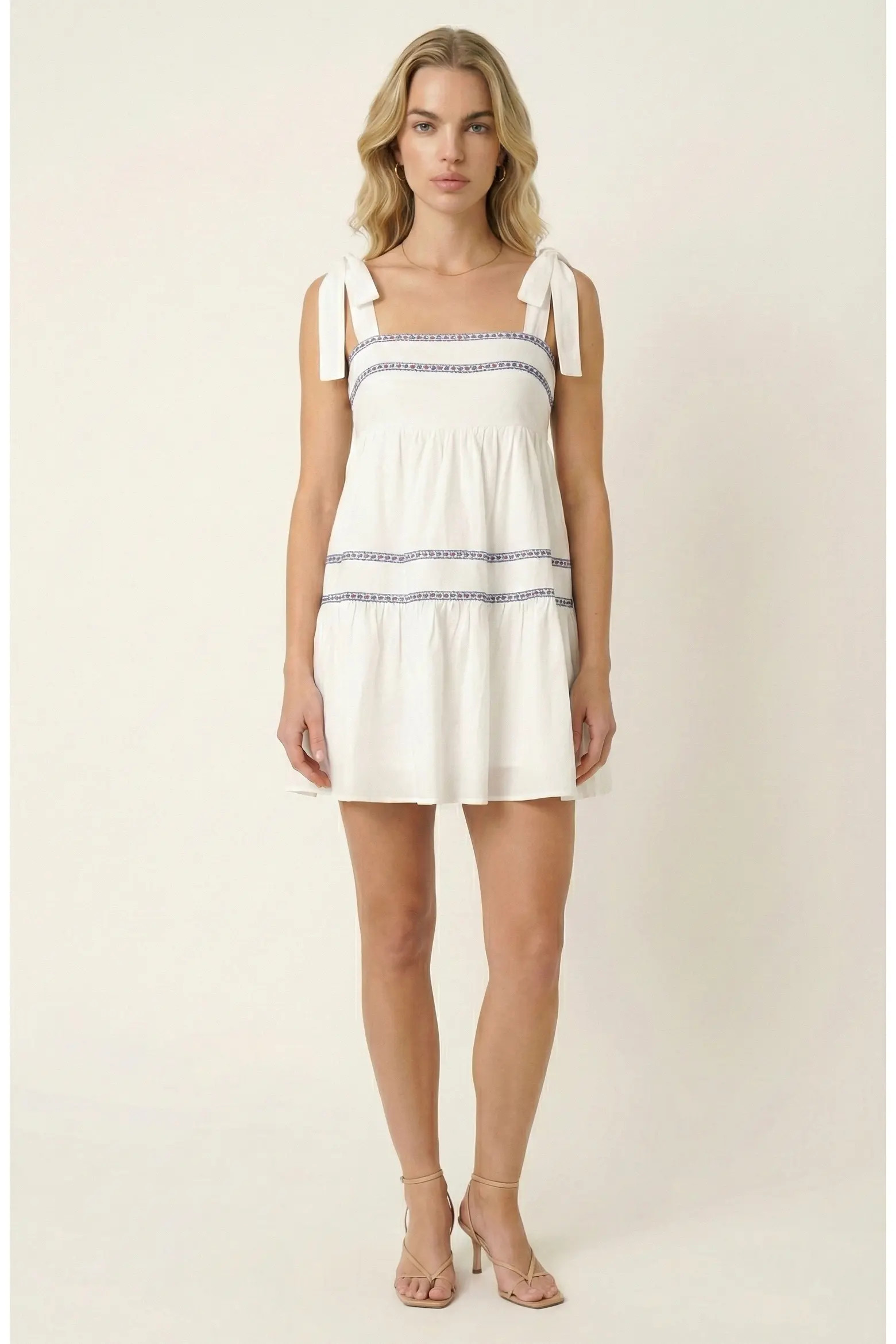 Sleeveless Tiered Mini Dress with Bow Tie Shoulder Straps and Smocked Empire Waist (Women) | Nord... | Nordstrom