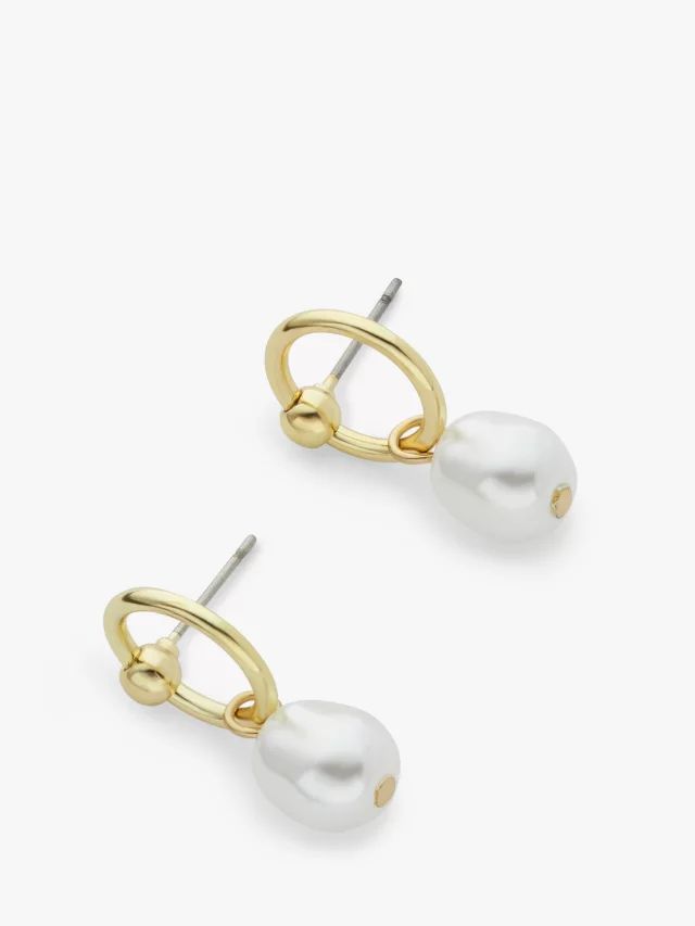 John Lewis Circle Faux Pearl Drop Earrings, Gold/White | John Lewis (UK)