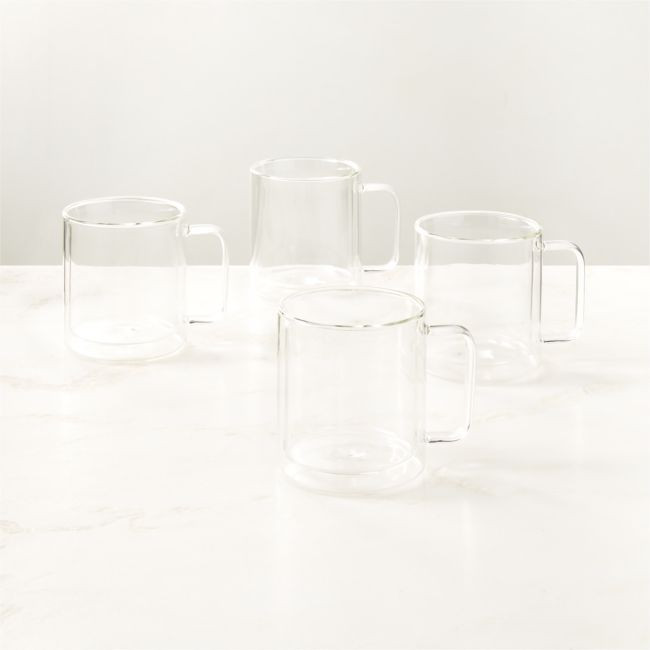 Cantina Clear Double Wall Glass Coffee Mugs 15oz Set of 4 | CB2