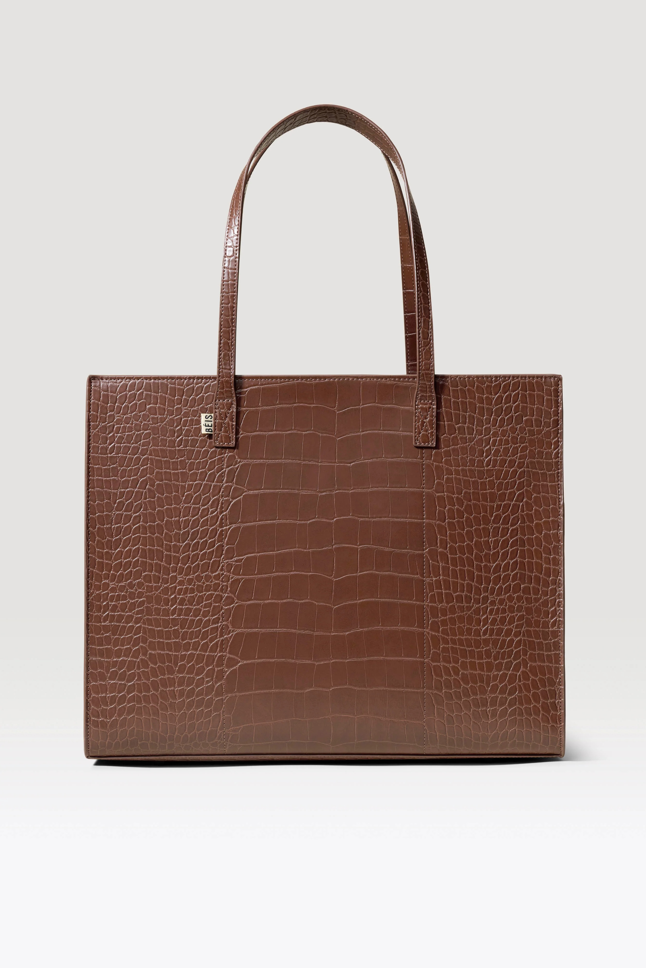 BÉIS 'The Large Work Tote' in Maple Croc - Large Brown Laptop Bag & Work Tote | BEIS