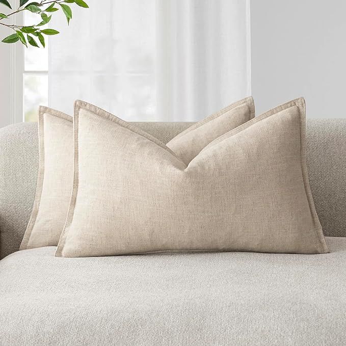Foindtower Pack of 2, Decorative Linen Soild Throw Pillow Covers Soft Accent Lumbar Cushion Case ... | Amazon (US)