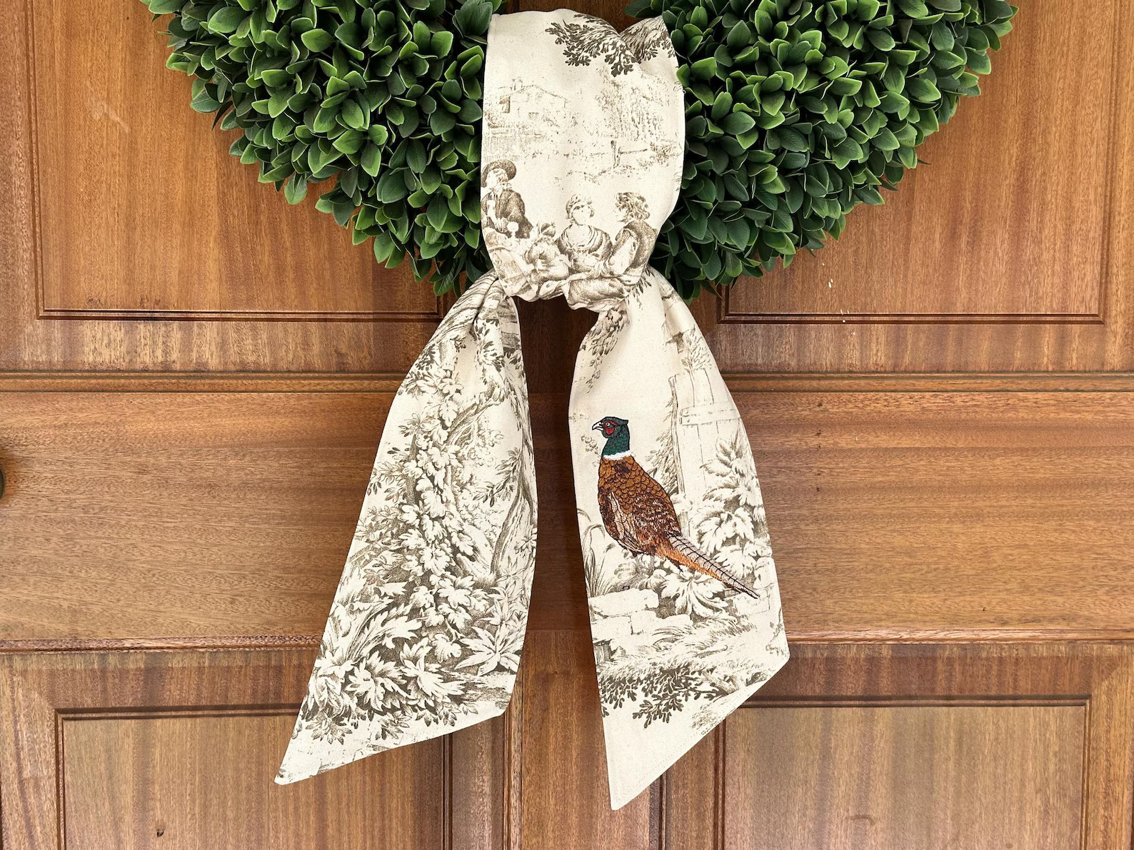 Personalized Taupe Toile Pheasant Wreath Sash: Grandmillennial Fall Decor - Etsy | Etsy (US)