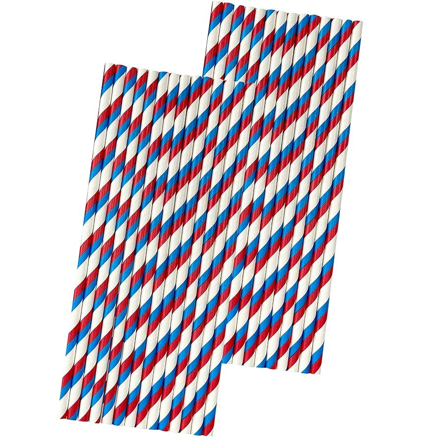 Stripe Paper Straws - Red White and Blue - Patriotic Party Supply - 4th of July - 7.75 Inches - 5... | Amazon (US)