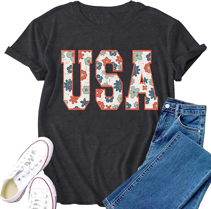 Womens USA Shirt 4th of July Shirts American Patriotic Tee Tops | Amazon (US)