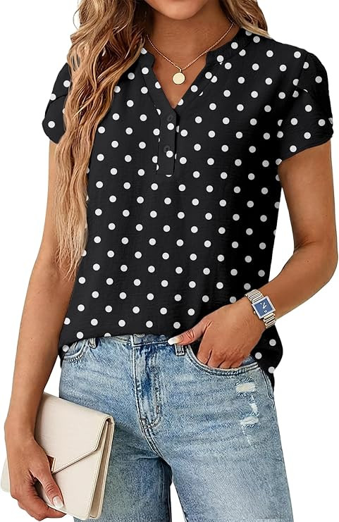 Lepunuo Womens Dressy Casual Henley Tops Summer V Neck Business Work Shirts Cap Sleeve Blouses Va... | Amazon (US)