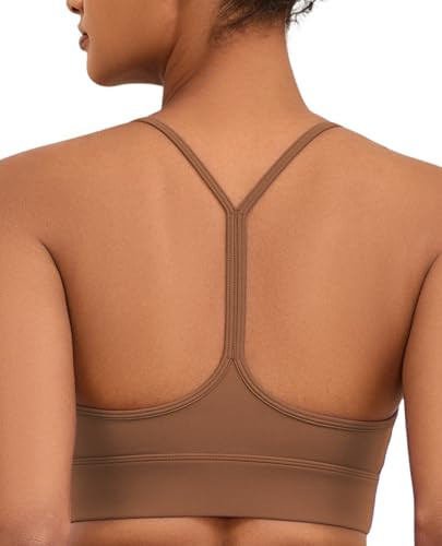 AegisChic Womens Y-Back Sports Bra, Weightless Padded Yoga Bra, Spaghetti Strap Low Impact Brown Gym Top for Workout & Daily Wear | Amazon (US)